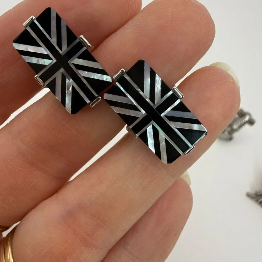 Lot 3 Mens Cufflinks British Isles Union Jack Race Indy Car Silver Tone Blue Red